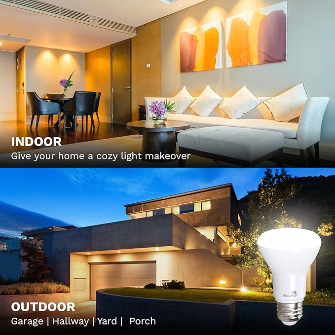Bioluz LED BR20 LED Light Bulbs 10-Pack, 6W = 50W Replacement, 5000K Daylight LED Light Bulbs, 540 Lumens, 90 CRI, Dimmable, UL-Listed for Dimmable Light, Indoor/Outdoor, CEC Title 20 Compliant