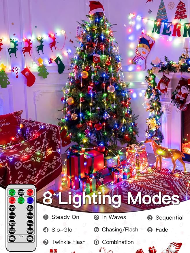 1000 LED 328 FT Outdoor Christmas Lights, IP67 Waterproof Twinkle String Lights with Remote 8 Modes and Timer Memory Function, Fairy Light for Holiday Garden Party Decorations(Multicolor)