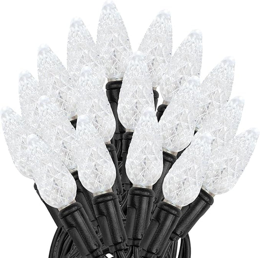 Novelty Lights 24FT 70 LED C6 Permanent Christmas Lights, Commercial Grade LED String Lights (Pure White)