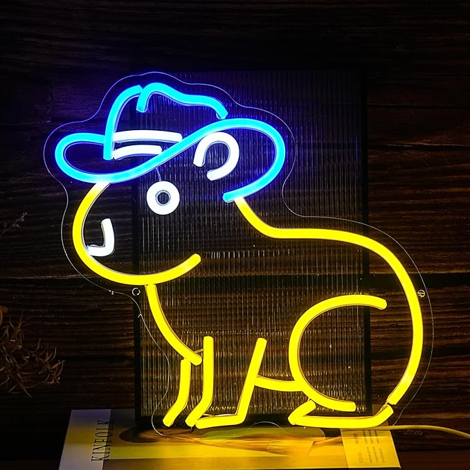 Capybara Neon Sign, Cute Cowboy Hat Capybara Led Light Neon Sign Animals Wall Decor Artled Bar Sign Night Lights Backdrop Lights Led Business Signs Creative Neon Lights Signs Usb Powered