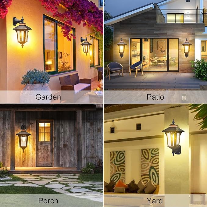 Solar Powered Wall Lantern Lights Outdoor with 3 Modes, Motion Sensor Solar Wall Light Waterproof, Dusk to Dawn LED Exterior Front Porch Lights Fixtures Wall Mount for Garage House Patio Doorway Yard