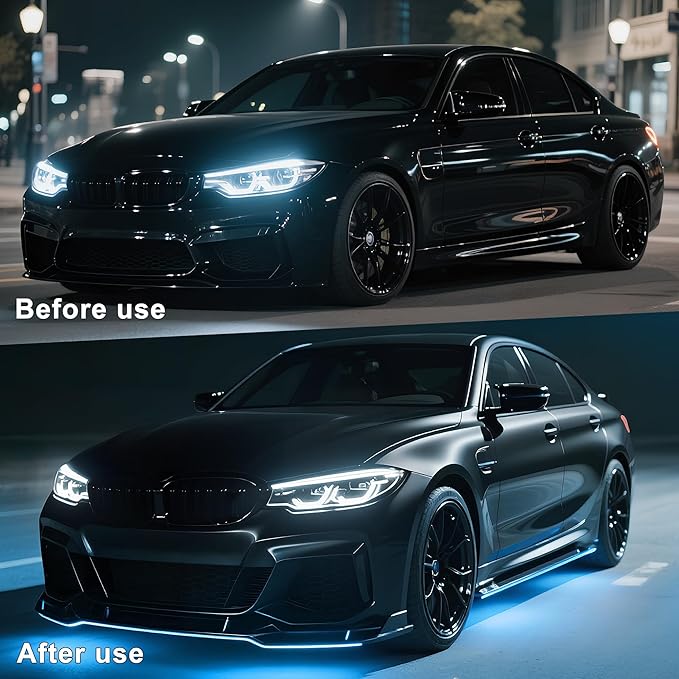 Underglow LED Lights for Cars - 4PCS RGB Neon Light Kit with 252 LEDs, Bluetooth APP Control, 8 Colors/Music Sync, Waterproof PVC Strips for Cars, Trucks, SUVs