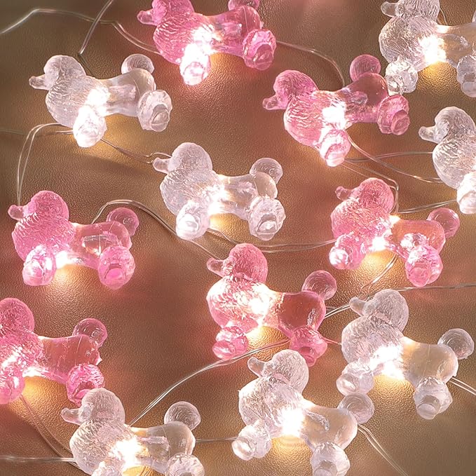 Poodle String Lights USB Power Battery Operated with Remote 10FT 30LEDs Pink Gray Lantern Twinkle Light Ornamental Pet Dog Lovers Gifts for Home Tent Birthday Party Wedding Decorations