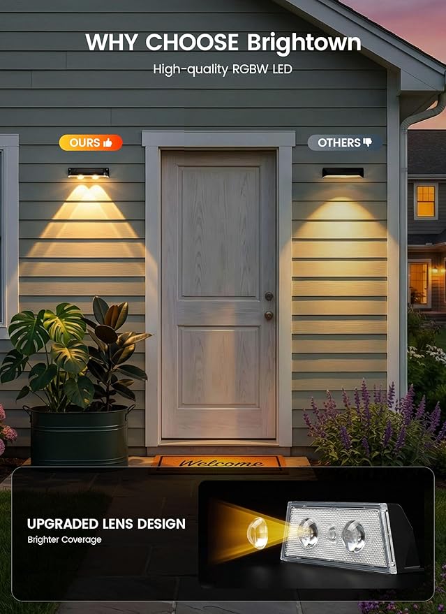 Brightown 6 Pack Solar Lights Outdoor Waterproof, Color Changing Solar Fence Deck Step Flood Lights, Warm White & RGBCW 11 Color, IP65 Waterproof Garden Lights for Outside Backyard Yard Step Patio