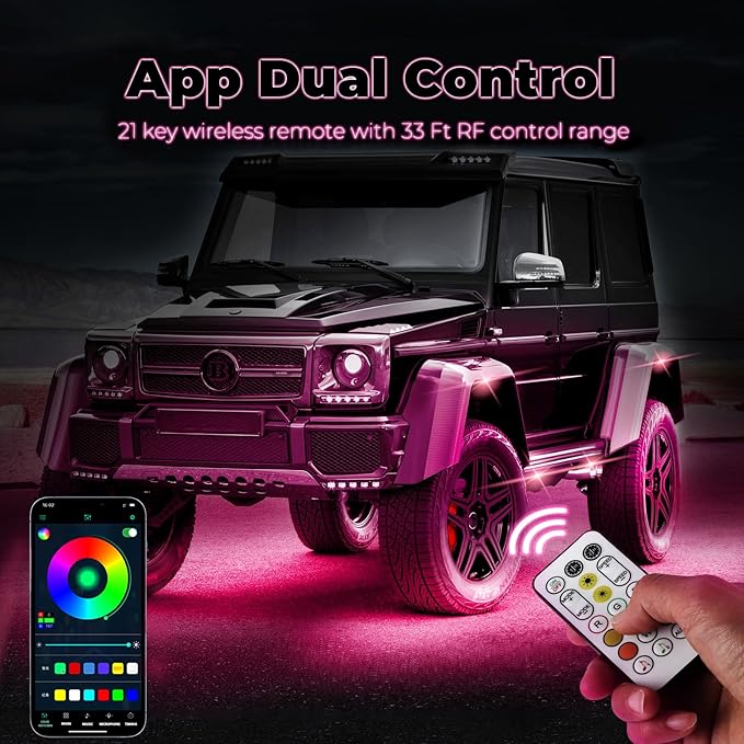 16 Pods Full Angle RGB Rock Lights, App/Remote Control Chasing Led Rock Lights with Music Mode Waterproof Multi-Color, Compatible with 12V Trucks Jeep UTV SUV ATV Off Road Golf Cart