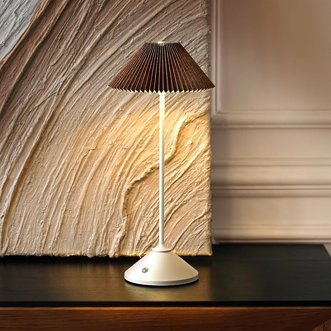 Cordless Rechargeable Touch-Control LED Table Lamp – 3 Adjustable Color Temperatures, Lightweight & Portable, Matte Metallic Finish, Waterproof, Battery Operated for Indoor& Outdoor Use (White&Brown)