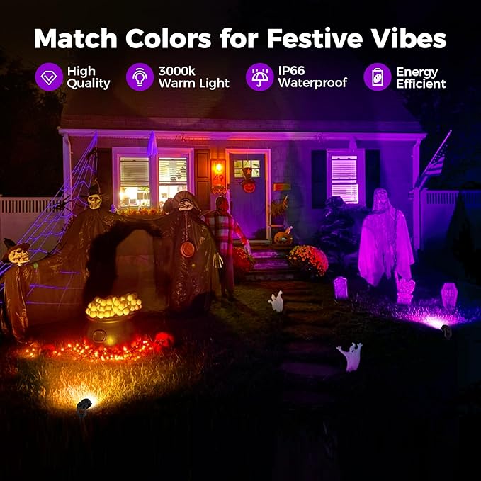 L LOHAS LED Christmas Spotlight Outdoor, Purple Halloween Spot Lights for Yard, Auto On/Off 5W 120V Landscape Lighting for House, Holiday, Trees, Decoration, 450LM IP66 Waterproof, UL Listed, 2 Pack