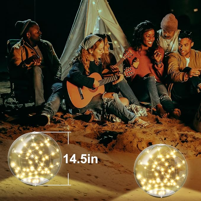2 Pcs Solar Floating Pool Lights, 3000K Warm White LED Solar Powered Pool Light, IP68 Waterproof, Light Up Balls with Remote Control for Snowy Beach Yard Wedding Party Night Decor
