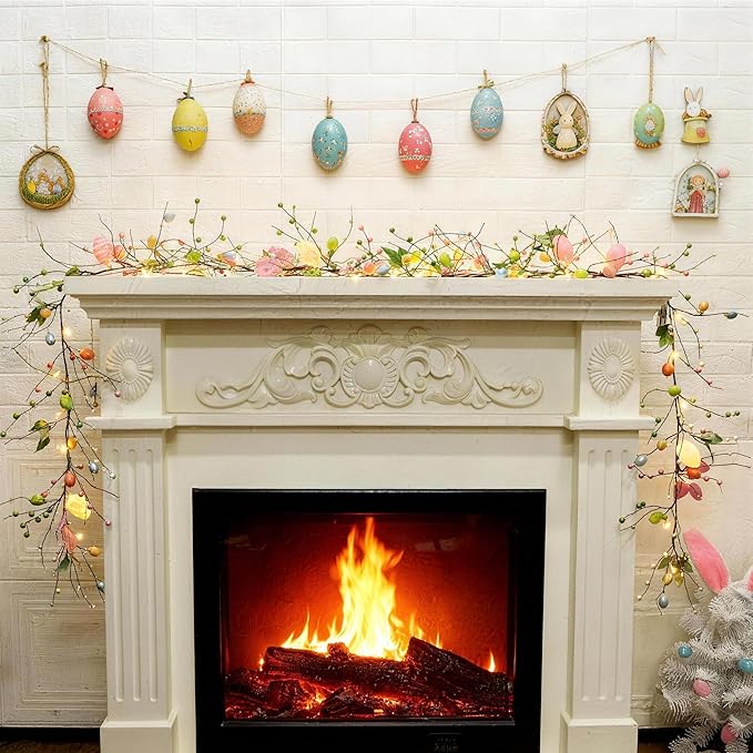 ATDAWN 6 FT Easter Egg Christmas Garland, 2 Pack Battery Operated Eggs Christmas Garland Lights for Easter Holiday Decoration, Spring Home Decoration