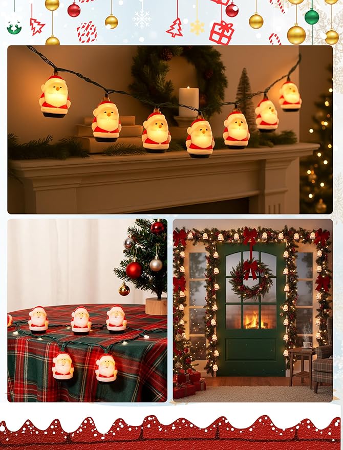 10 Light Santa Head Light Set - 8.5Ft Christmas Santa Claus Decorations String Lights with 10 Santa Claus Decorations Lights, Santa Claus Novelty Fairy Lights for Party Kid's Room Xmas Tree Decor