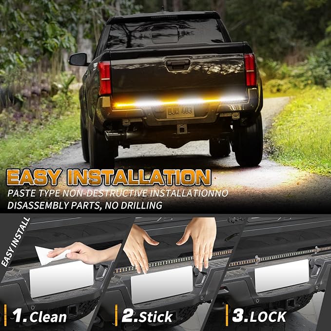 XRIDONSEN 48 inch Truck Tailgate Strobe Lights Strip Rear Window Lights 288 LED Tail Emergency Light Bar Amber White Flashing Warning Hazard Safety for Plow Trucks Construction Vehicles Pickup Trailer