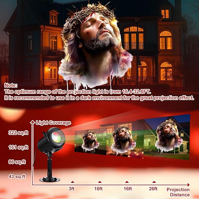 Easter Religious Projector Light Outdoor with 12 Film Slides, Christian Cross Saint Patrick Jesus Projection Light, Multiple Holidays 4 Color Mode with Remote, Waterproof Yard Decor