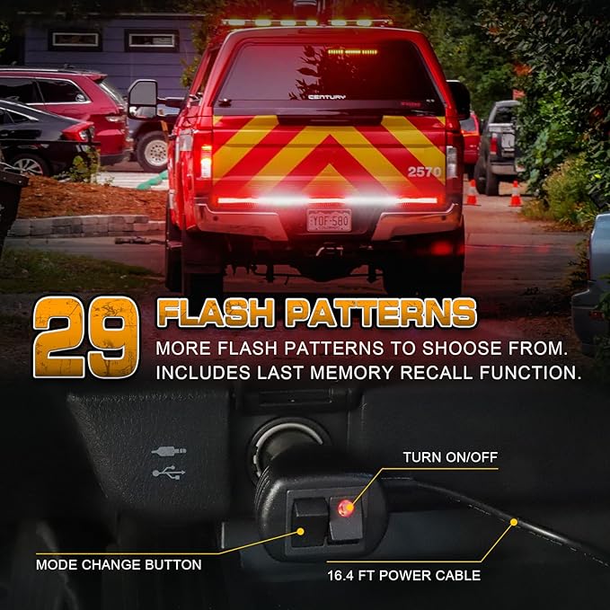 XRIDONSEN 60 inch Truck Tailgate Emergency Lights Strip 360 LED Rear Window Red White Strobe Firefighter Lights Warning Hazard Safety First Responder for Vehicles Trucks Pickup POV