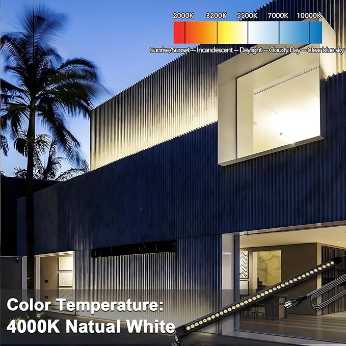 2 Pcs 4FT Wall Washer Light Bar, 72W Waterproof Outdoor Lighting, 4000K Natural White LED Lights, High Bright Wall Washer Lights Outdoor for Building Wall, Yard, Church, Batting Cage， 120V Plug in