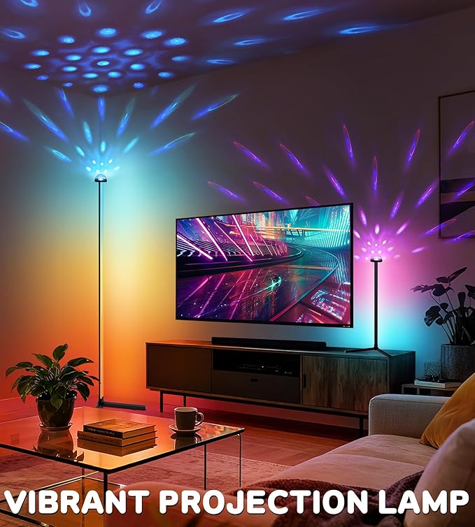 LanSuper Uplighter Corner Floor Lamp, Smart RGB LED Corner Floor Lamp,Modern Projector Floor lamp with APP & Remote,Ambient Lighting Color Changing Standing Lamp with Music Sync for Living Room
