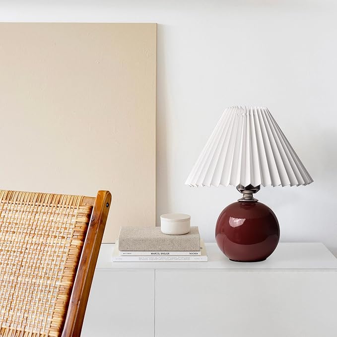 Korean Pleated Table Lamp Ins DIY Ceramic Table Lamps for Living Room Home Deco Cute Lamp with Tricolor Led Bulb Beside Lamp…