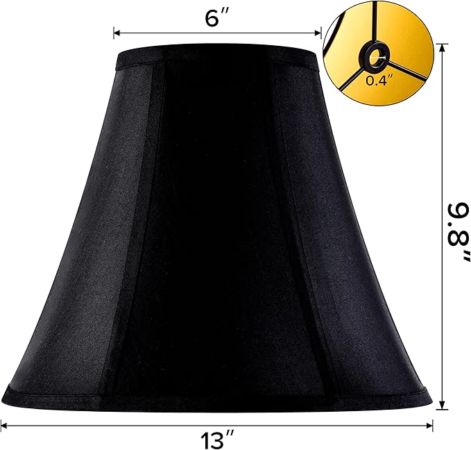 GO&SO Black Bell Lamp Shades Set of 2 Medium Lamp Shade 6" Top x 13" Bottom x 9.8" High(Spider) Traditional Lamp Shade for Table Lamp & Floor Lamp - Side Ribbing Hand Crafted Lampshade Replacement