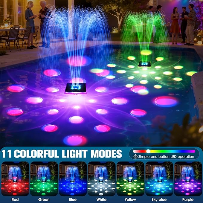 2026 Patent Solar Fountain,Floating Solar Pool Fountain with 9 Lights & Anchor,Large Solar Powered Water Fountain for Above Ground Pool Fountain Pump,Waterproof Floating Fountain for Pool-Light Blue