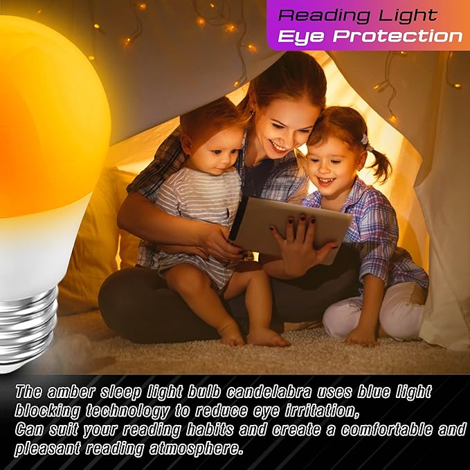 Amber Sleep Light Bulbs 1800k, Blue Light Blocking, Dim Light Bulb 25-40w Equivalent, 3W E26 Warm Amber Night Light for Healthy Sleep, Bedroom, Kids Room, Non-Dimmable, 4 Pack