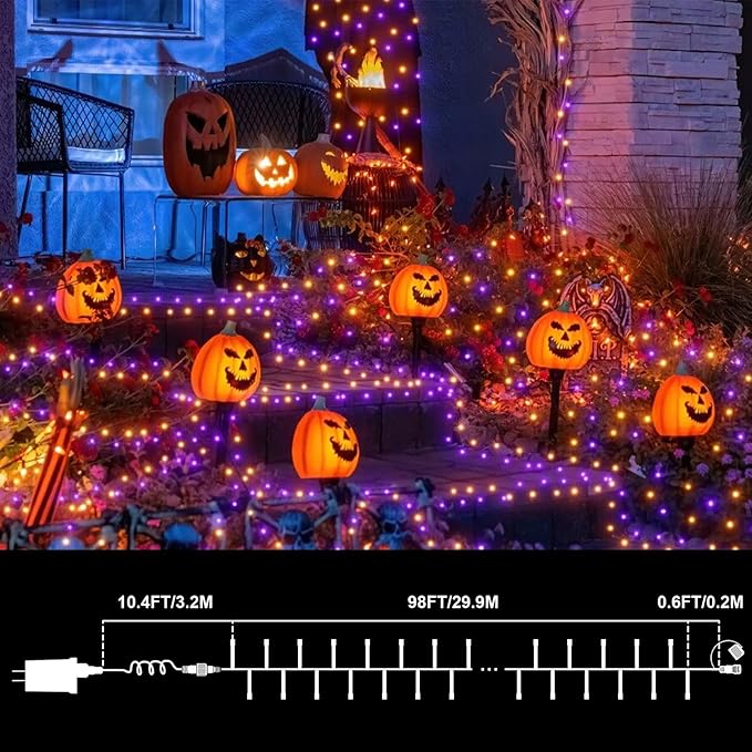 LAMPHOME Purple and Orange Halloween Lights, 99Ft 300LED Mini String Lights, Fairy Lights Connectable Christmas Tree Lights Decorations for Outdoor Indoor Patio Home Party Garden Yard Decor