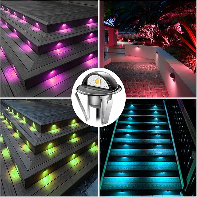 10PCS Low Voltage LED Deck Lighting Kit,0.2W-0.4W Low Voltage Multi-Color RGB Stainless Steel Waterproof Outdoor Landscape Garden Yard Patio Step Decoration Lamps LED In-ground Lights (RGB)