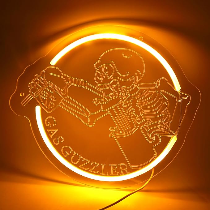 Gas Guzzler Skull Neon Sign Garage Wall Art LED For Room Wall decor Men Cave Gifts
