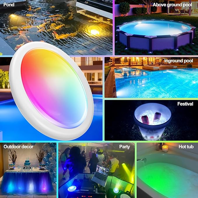 Askyli Pool Lights for Above Ground Pools, Upgraded Rechargeable Dynamic Lighting Inground Pool Lights That Float w/Remote, 16H Runtimes Underwater LED Pools Light with Timer Off for Hot Tub Pond-2PC