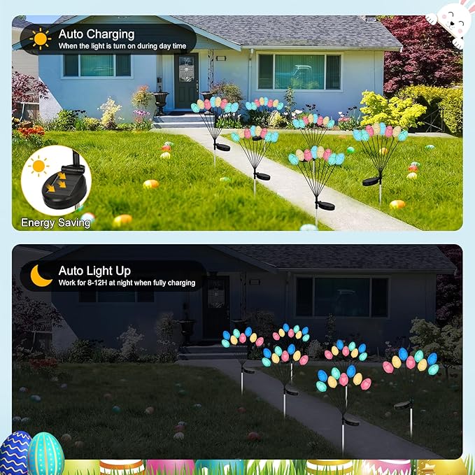 4 Pack Solar Easter Egg Lights, Colorful Garden Swaying Firefly Light Outdoor Easter Lights Waterproof Solar Stake Light for Pathway Landscape Lawn Yard Porch Patio Spring Easter Decoration