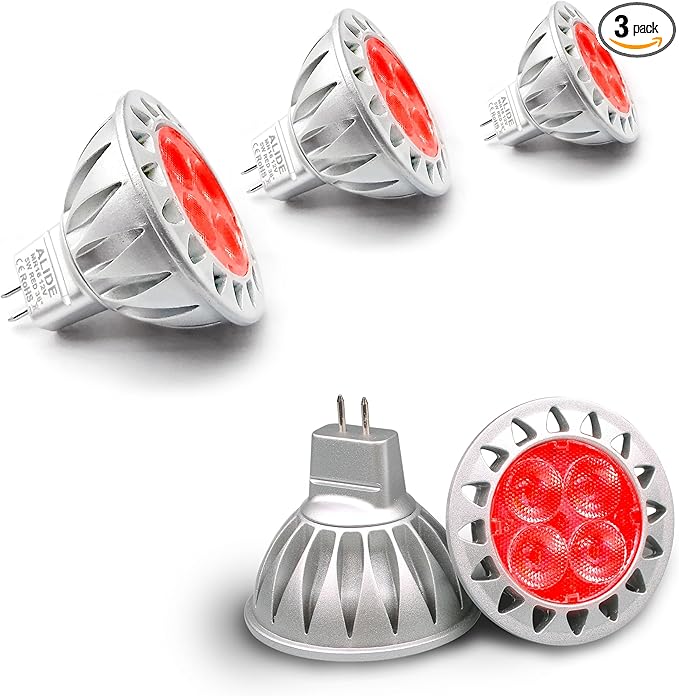 ALIDE Red MR16 GU5.3 Led Bulbs 5W,20W 35W 50W Halogen Equivalent,12V Low Voltage MR16 Led Red Bulb Spotlights for Outdoor Landscape Yard Garden Tree Christmas Holiday Lighting,Not Dimmable,3 Pack