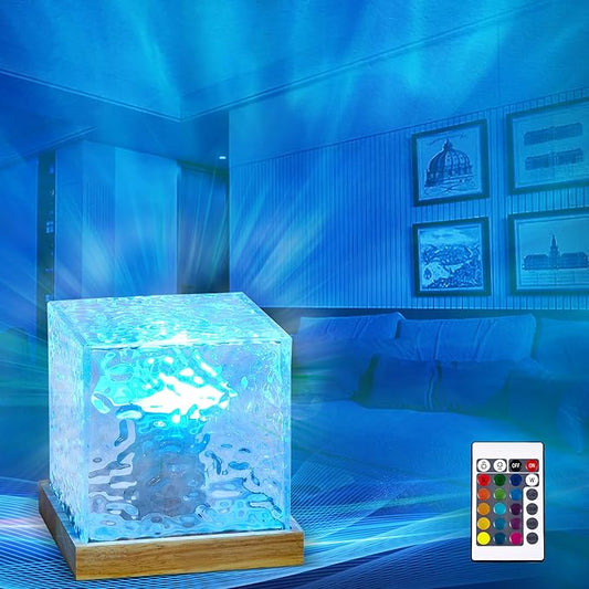 Ocean Wave Projector Lamp, Northern Lights Aurora Projector Light, 16 Colors Gradual Rotating Flame Water Lamp (Multi-Colored)