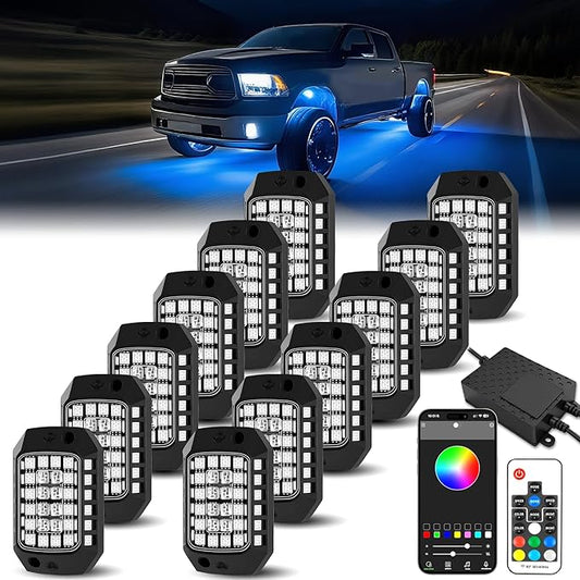 12 Pods 36 LEDs RGB Rock Lights Compatible with 12V Trucks Jeep UTV SUV ATV Boat Golf Cart,Waterproof, Multi-Color App/Remote Control Underglow Lights with Music Mode Plug and Play Easy Installation