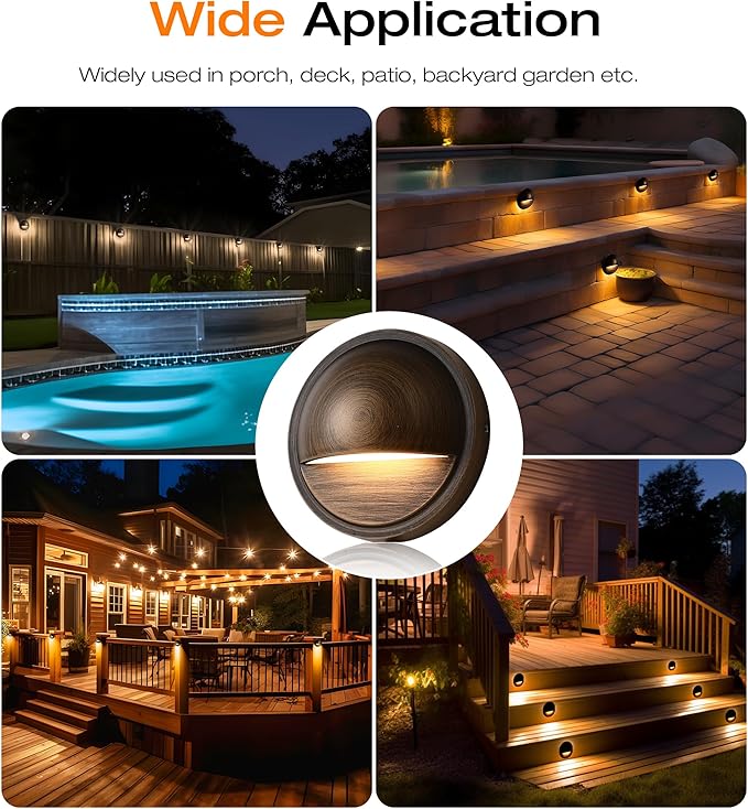 CLOUDY BAY [6 Pack] 3CCT Low Voltage LED Deck Lights Outdoor,2700K/3500K/5000K Selectable,Landscape Step Stair Railing Fence Light Wired,3W,12V-24V AC/DC,Bronze Finish
