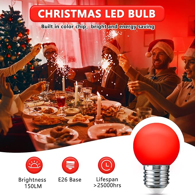 LED Red Light Bulb 15W Equivalent, 1W LED Colored Night Lights, G45 Christmas Globe Light Bulbs, Mini Edison E26 Base Bulb for Vanity Bulbs, Porch, Holiday String Fairy Mood Lights Decor, 6 Pack