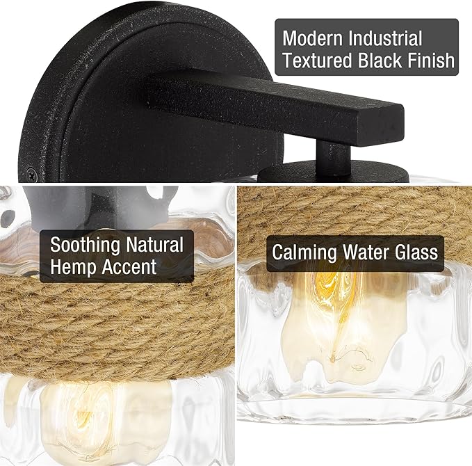 Kira Home Sage 9.5" Modern Wall Sconce + Hammered Glass Shade, Textured Black Finish