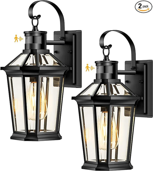 VIANIS Motion Sensor Outdoor Wall Lantern, Black Waterproof Dusk to Dawn LED Exterior Wall Sconce, Anti-Rust Aluminum Modern Outside Porch Light Wall Mount for House, Garage, Entryway 2 Pack