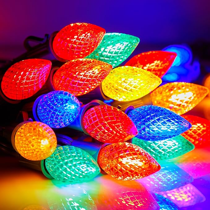 50 Pack C7 Led Replacement Christmas Light Bulb, C7 Shatterproof Led Bulbs for Christmas String Lights, E12 Candelabra Base, Commercial Grade Dimmable Holiday Bulbs, Multicolor