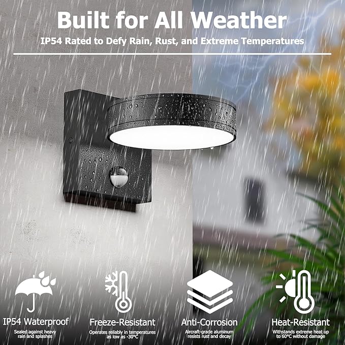 2025 NEW Motion Sensor Outdoor Lights 360° Adjustable Aluminum Outdoor Wall Sconce,1500LM LED Porch Light,Exterior Lighting fixtures Waterproof 3000K/4000K/5000K Front Porch Light for Garage Enterway