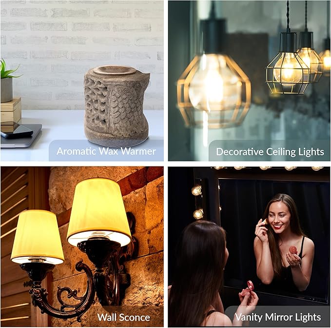 Simba Lighting Aromatic Wax Warmer Small Globe G16.5 Round Bulb 25W E12 Candelabra Base (4 Pack) for Chandelier, Ceiling Fan, Decorative Vanity Lights, Sconce, Clear Glass, 110V 120V, 2700K Warm White