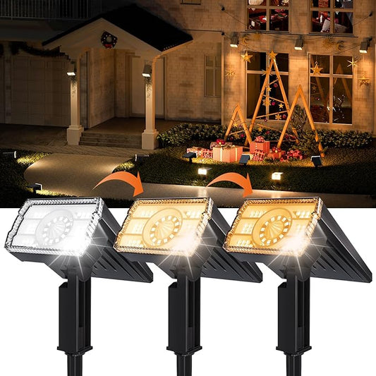 Solar Powered Spotlights Outdoor 1 Pack,IP67 Waterproof Wall&Ground Solar Lights Outside,3 Colors+3 Modes,Dusk to Dawn Flood Lights for Driveway/Garden/Pathway/Tree/Patio/Yard Decor Landscape Lighting