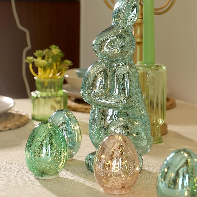Easter Eggs Decoration Handcrafted Glass Egg Light for Nursery Egg Night Light Battery Operated Ideal Easter Table Decorations (Set of 3)