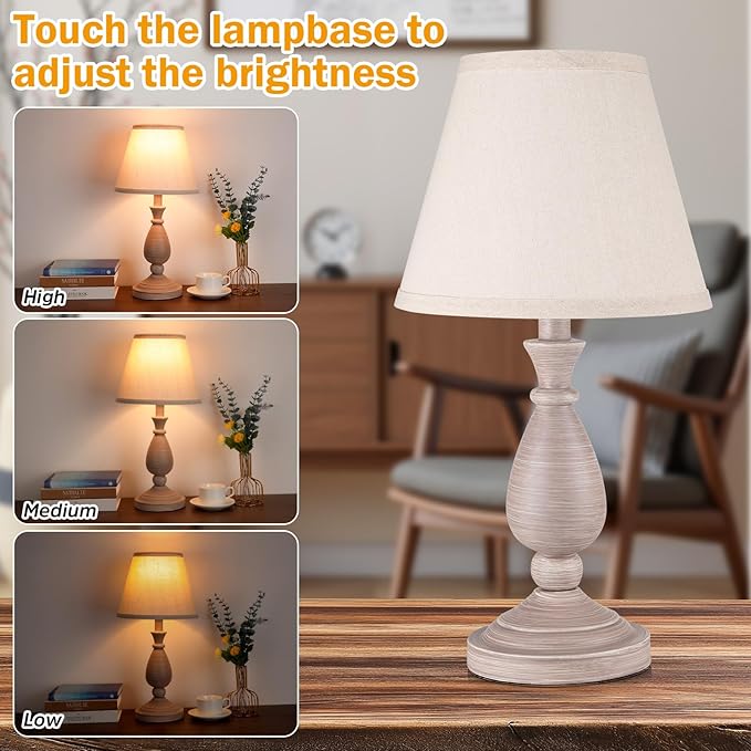 Farmhouse Table Lamps Set of 2, Touch Control & 3 Way Dimmable, Rustic Retro Bedside Lamps for Bedroom Living Room Office (Bulb Included)