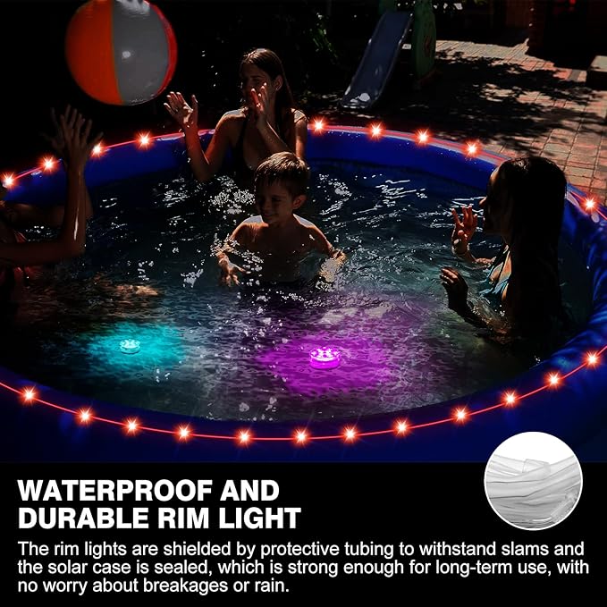 Pool LED Lights for Above Ground Pools 39.4ft Waterproof Remote Control Submersible LED Rim Lights with 2 Submersible Outdoor Rope Color Changing for Frame Pool Accessories, Trampoline Decor
