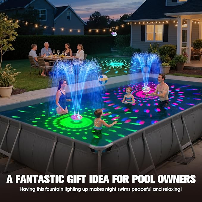 Upgraded Pool Fountain,9000mah Rechargeable Floating Pool Fountain with Light Show,Above Ground Pools Water Fountains Pump with Anchor,Swimming Inground Pools Fountains for Pond-1PC (White)
