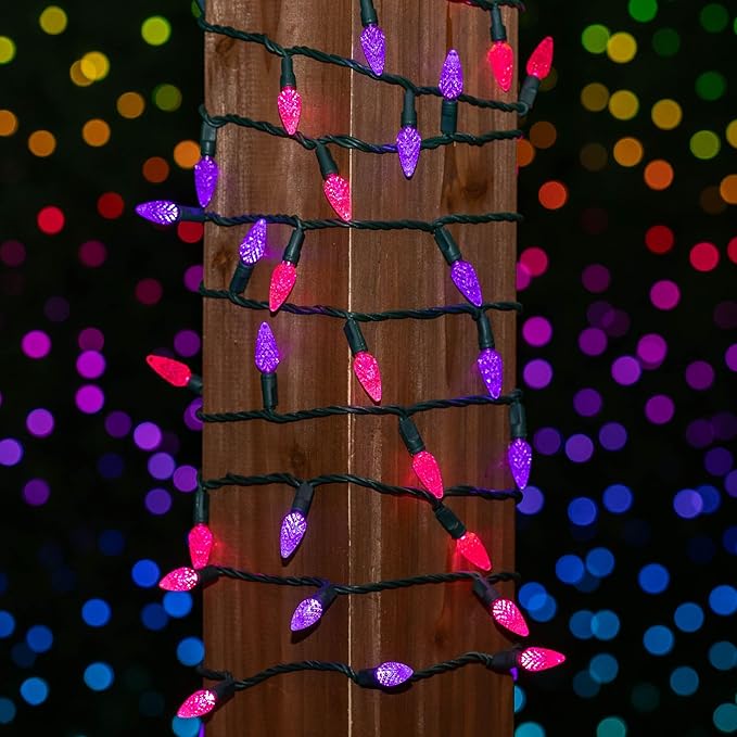 Novelty Lights 24FT 70 LED C6 LED Valentine's Day String Lights, Outdoor Christmas Tree Commercial Grade LED String Lights, Permanent Christmas Lights Outdoor Tree Decorations Outdoor (Pink/Purple)