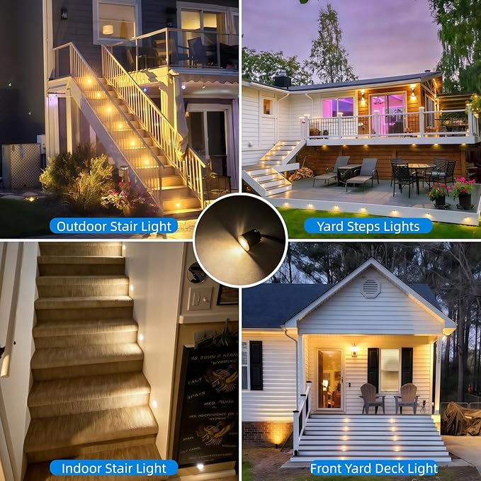 LED Recessed Deck Lights with Protecting Shell, IP68 Waterproof Warm White, 0.6W , Outdoor Landscape Lighting, 12V Low Voltage Deck Lights Kit for Garden Yard Step Riser Stair Decoration, 12 Pack