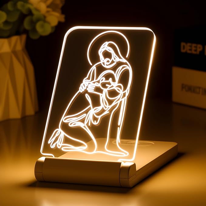 lacte & melle Jesus Embracing Sinner Night Light - Foldable Christian LED Lamp - Prodigal Son Gift for Forgiveness & Healing - Portable Religious Decor for Reconciliation & Spiritual Renewal