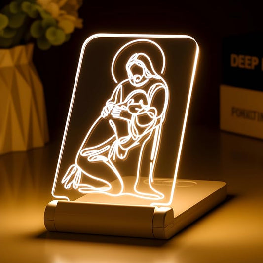 lacte & melle Jesus Embracing Sinner Night Light - Foldable Christian LED Lamp - Prodigal Son Gift for Forgiveness & Healing - Portable Religious Decor for Reconciliation & Spiritual Renewal