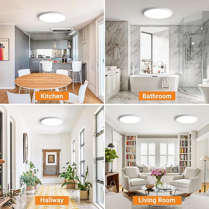 slochi 8Pack LED Flush Mount Ceiling Light Fixture, 12 Inch 24W, 3200LM, Super Slim 0.7 Inch, 3000K-6500K Adjustable Low Profile LED Ceiling Lights for Bedroom, Kitchen, Hallway(White)