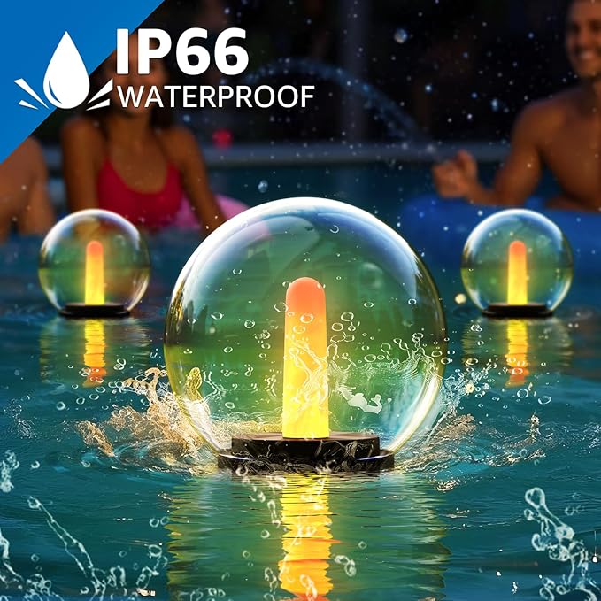 2-Pack Solar Floating Pool Lights Ball Outdoor Water-Resistant IP66 Solar-Powered that Float Candles Flickering Lights for Swimming Pool Decor Pond Garden Party