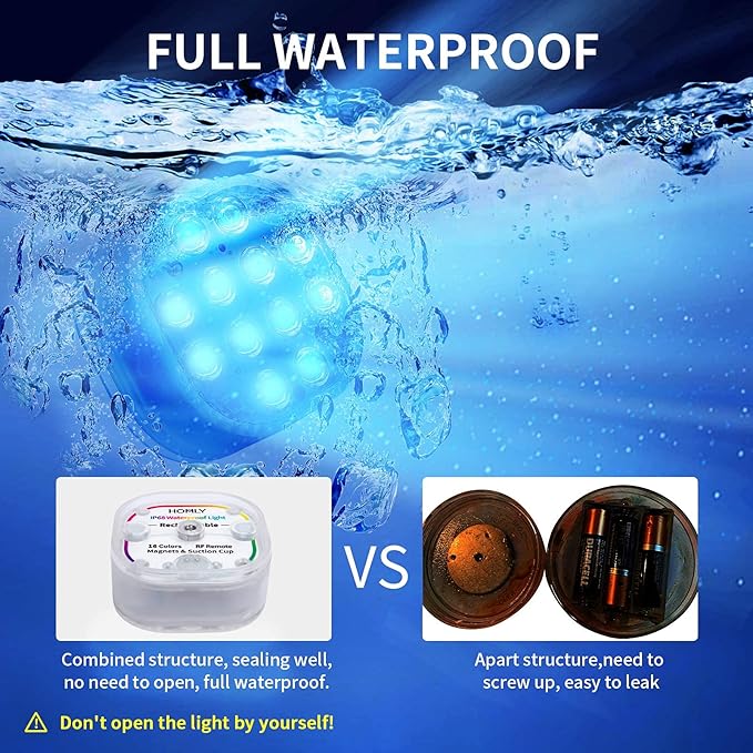 Homly Rechargeable LED Pool Lights for Inground Pool, Above Ground Pool Lights Waterproof Pool Underwater Lights Submersible Led Lights with 16 Colors, Remote, Huge Suction Cup, Magnetic, 4-Pack